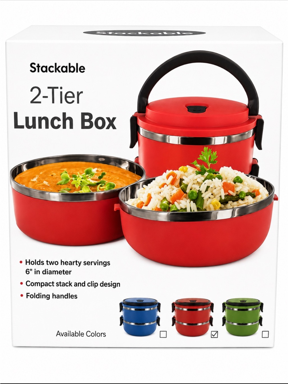 Stackable 2-Tier Lunch Box - Red